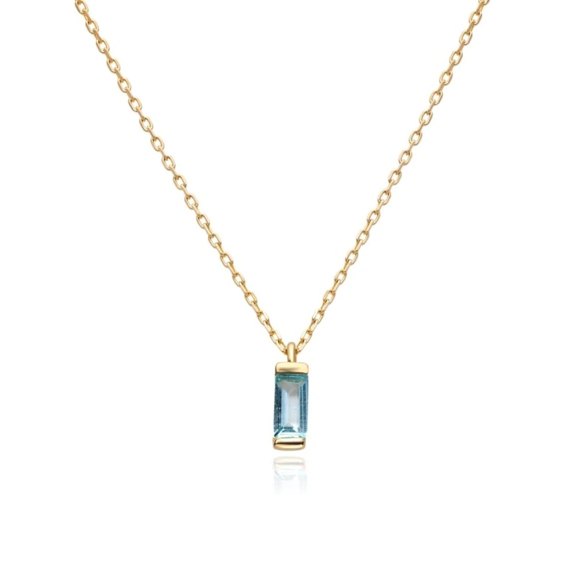 Yellow Gold Blue Topaz Baguette Pendant Necklace