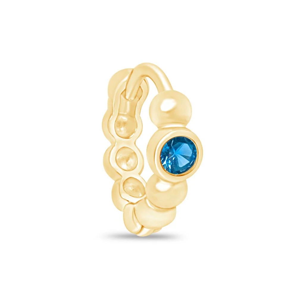 Yellow Gold Blue Topaz Beaded Hoop