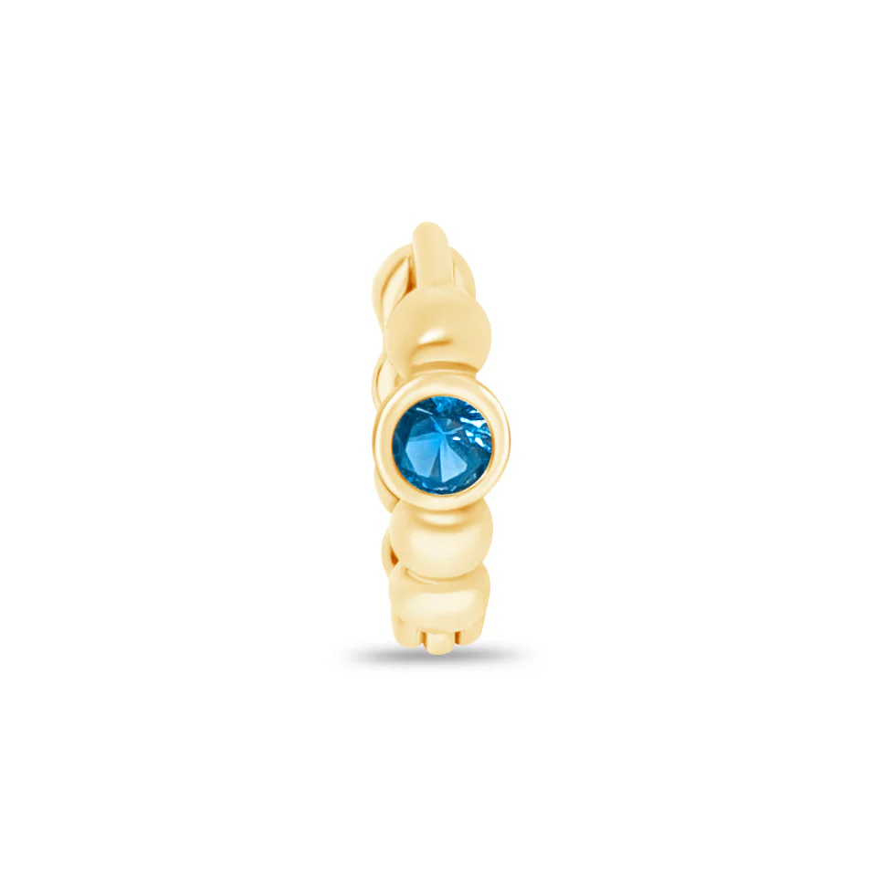 Yellow Gold Blue Topaz Beaded Hoop - Image 10