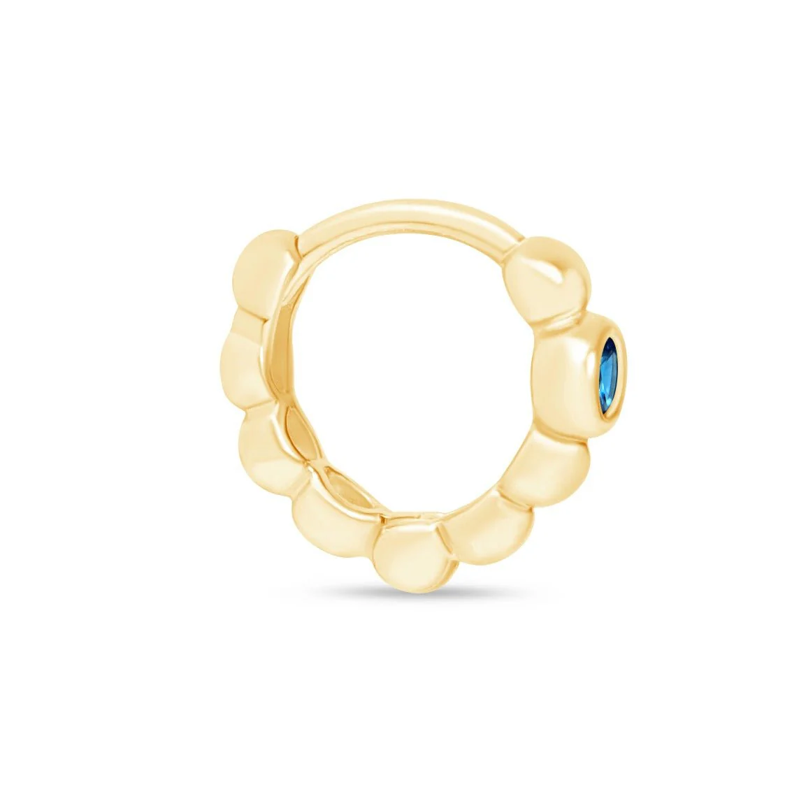 Yellow Gold Blue Topaz Beaded Hoop - Image 12