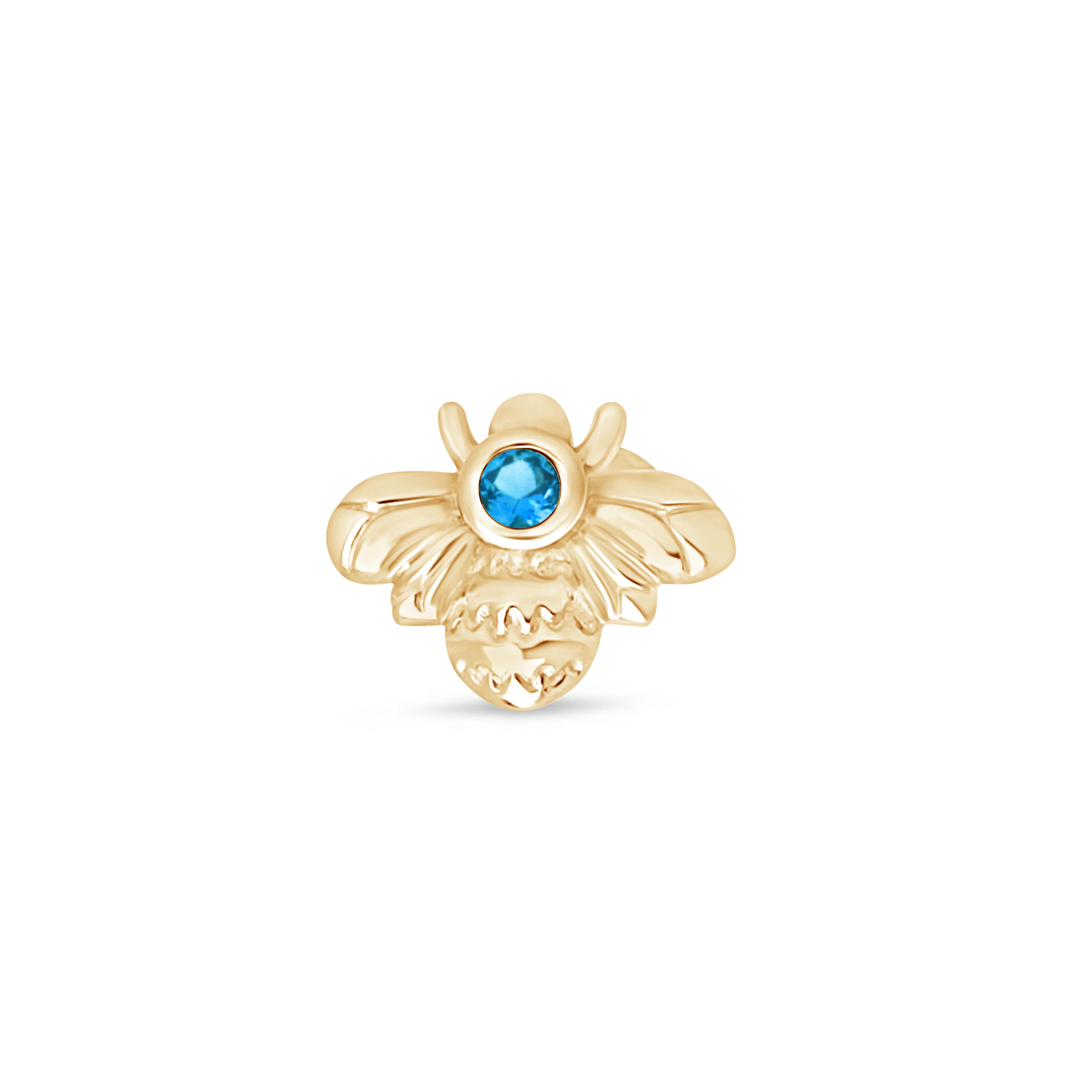 Yellow Gold Blue Topaz Bee Flat Back Earring