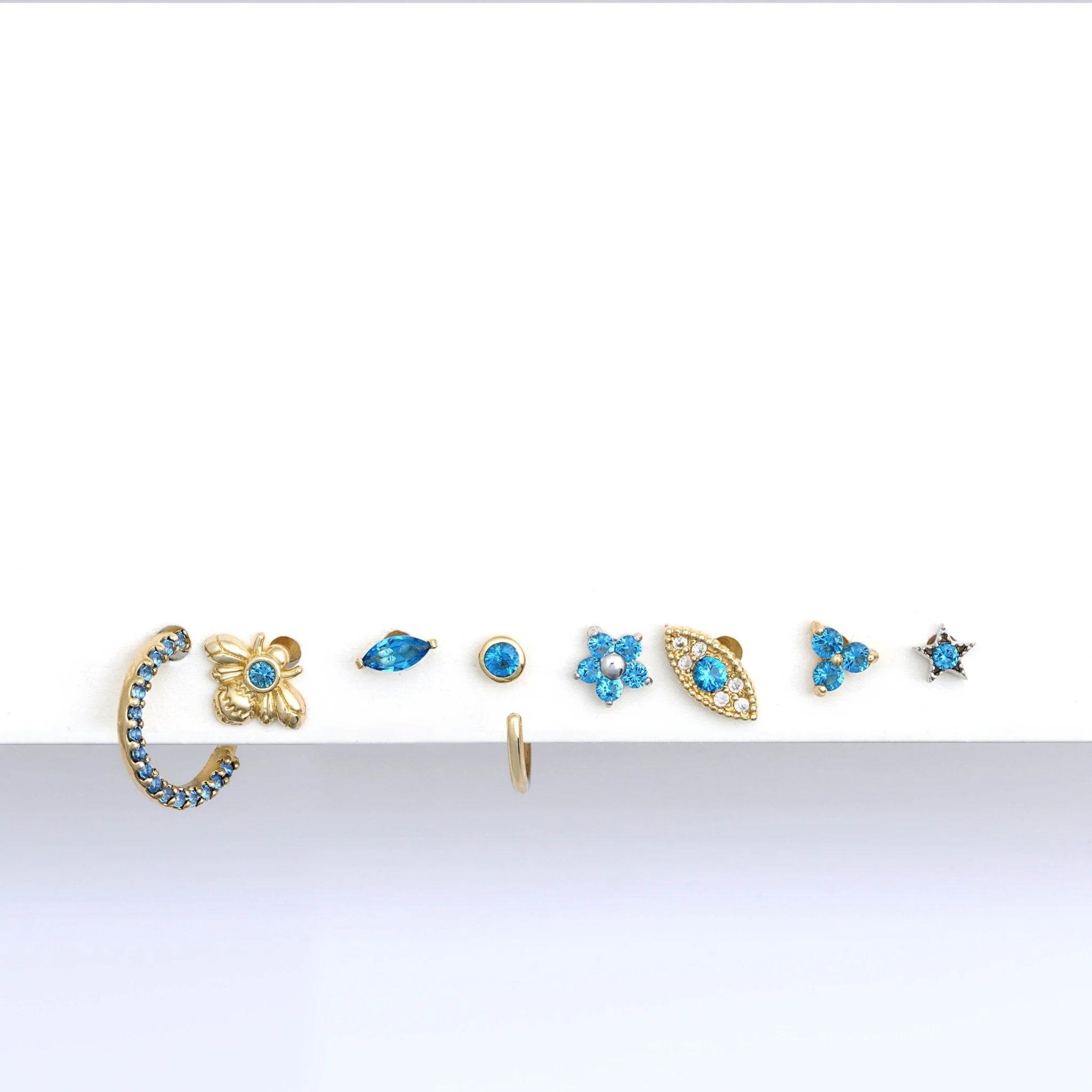 Yellow Gold Blue Topaz Bee Flat Back Earring - Image 3