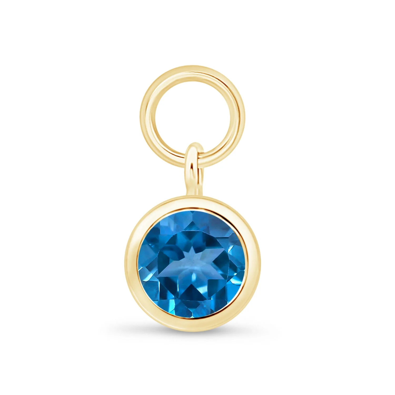 Yellow Gold Bezel Set Blue Topaz Charm Hoop - Image 3