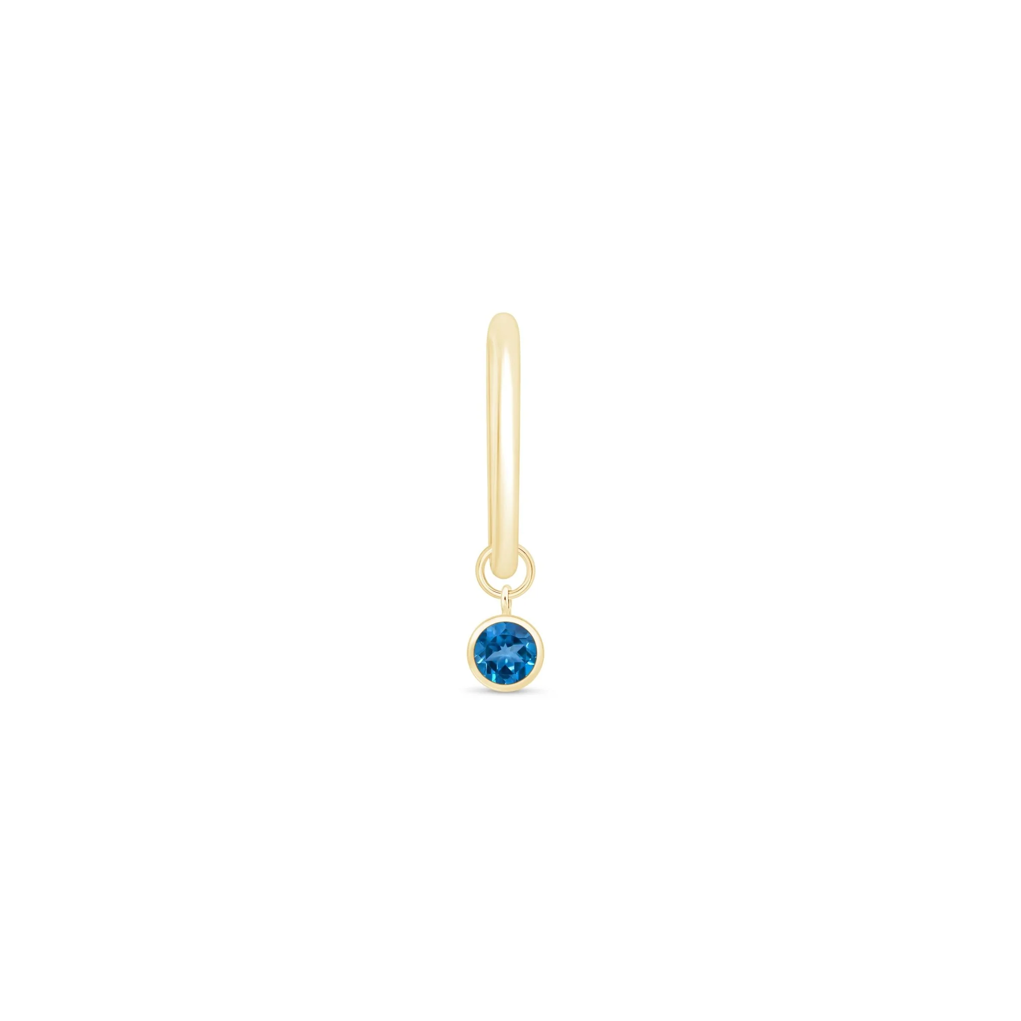 Yellow Gold Bezel Set Blue Topaz Charm Hoop - Image 4
