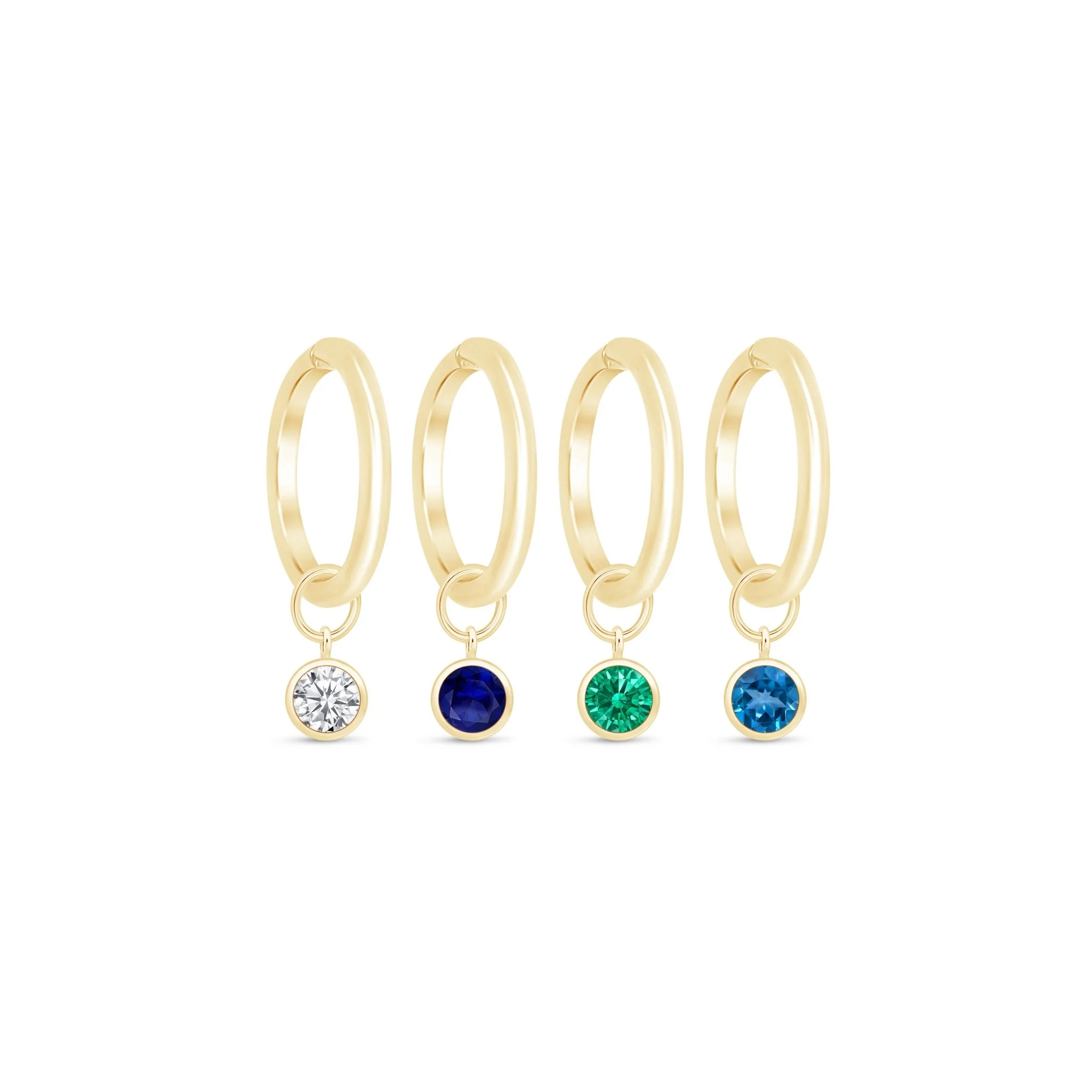 Yellow Gold Bezel Set Blue Topaz Charm Hoop - Image 5