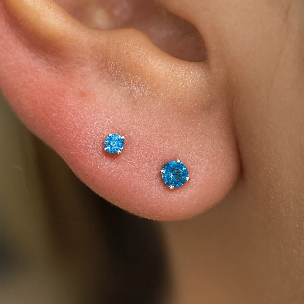 White Gold Blue Topaz Cartilage Flat Back Stud Earring - Image 2