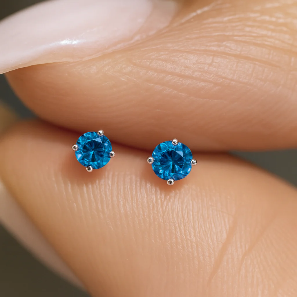 White Gold Blue Topaz Cartilage Flat Back Stud Earring - Image 3