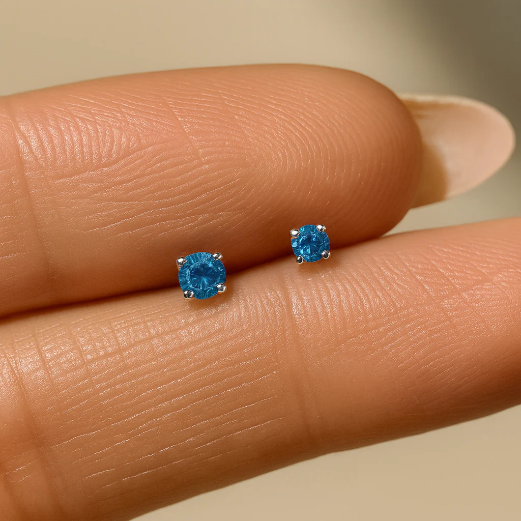 White Gold Blue Topaz Cartilage Flat Back Stud Earring - Image 6