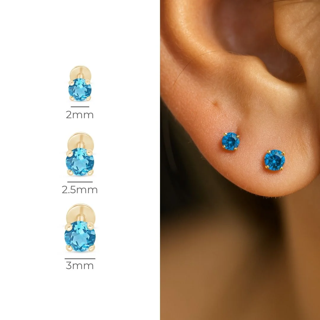 Yellow Gold Blue Topaz Flat Back Earring - Image 11