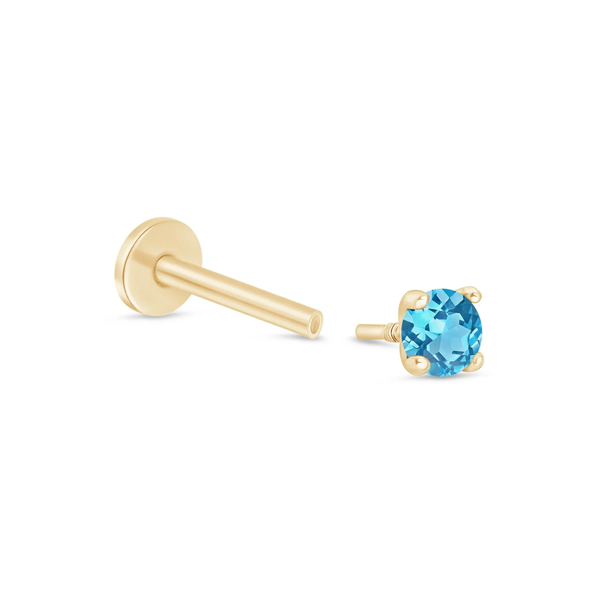 Yellow Gold Blue Topaz Flat Back Earring - Image 12