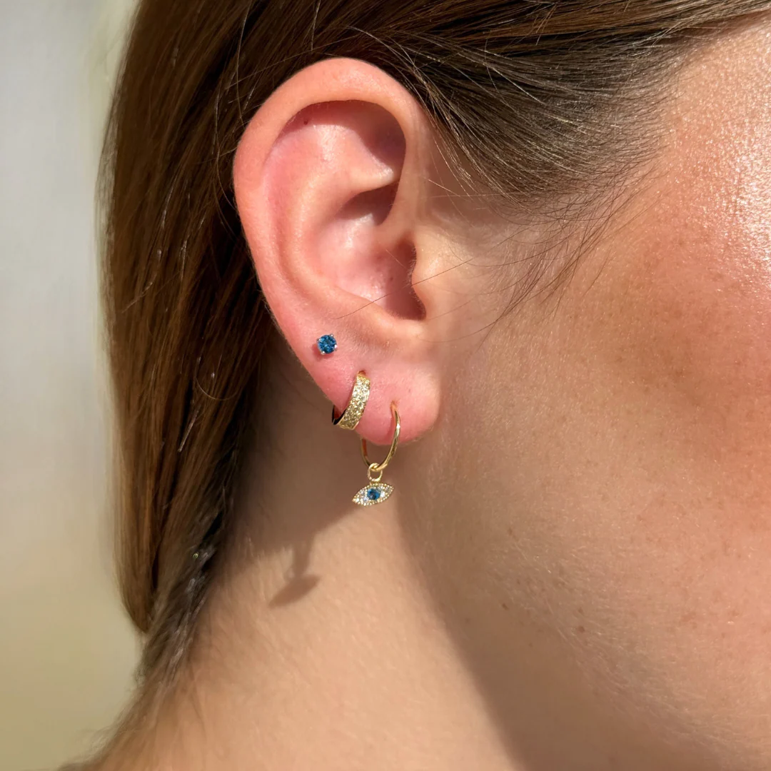 Yellow Gold Blue Topaz Flat Back Earring - Image 5