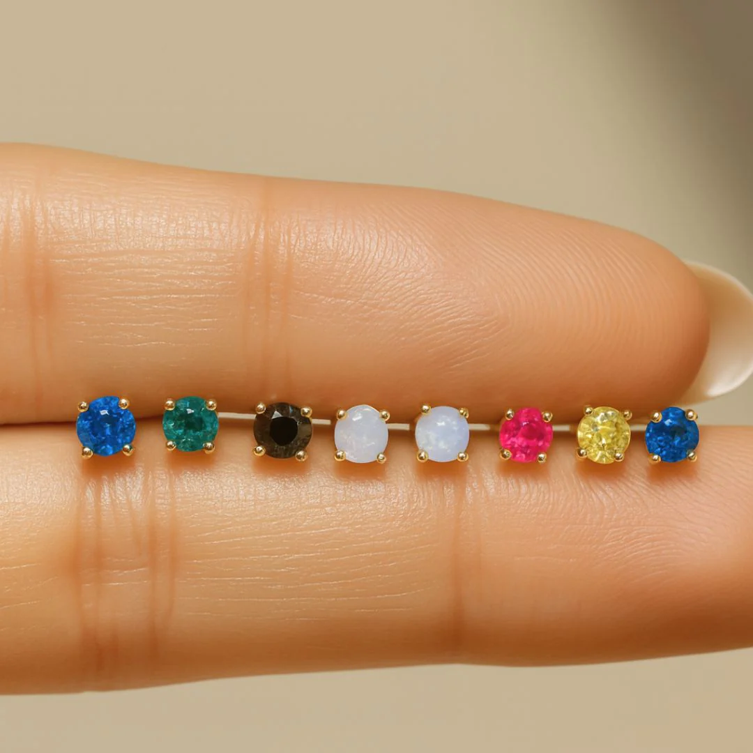 Yellow Gold Blue Topaz Flat Back Earring - Image 9