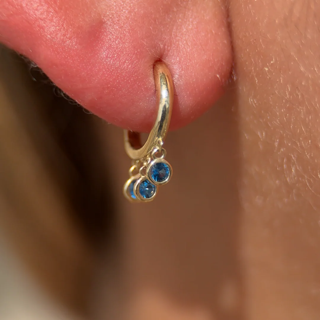 Yellow Gold Blue Topaz Charm Hoop - Image 2