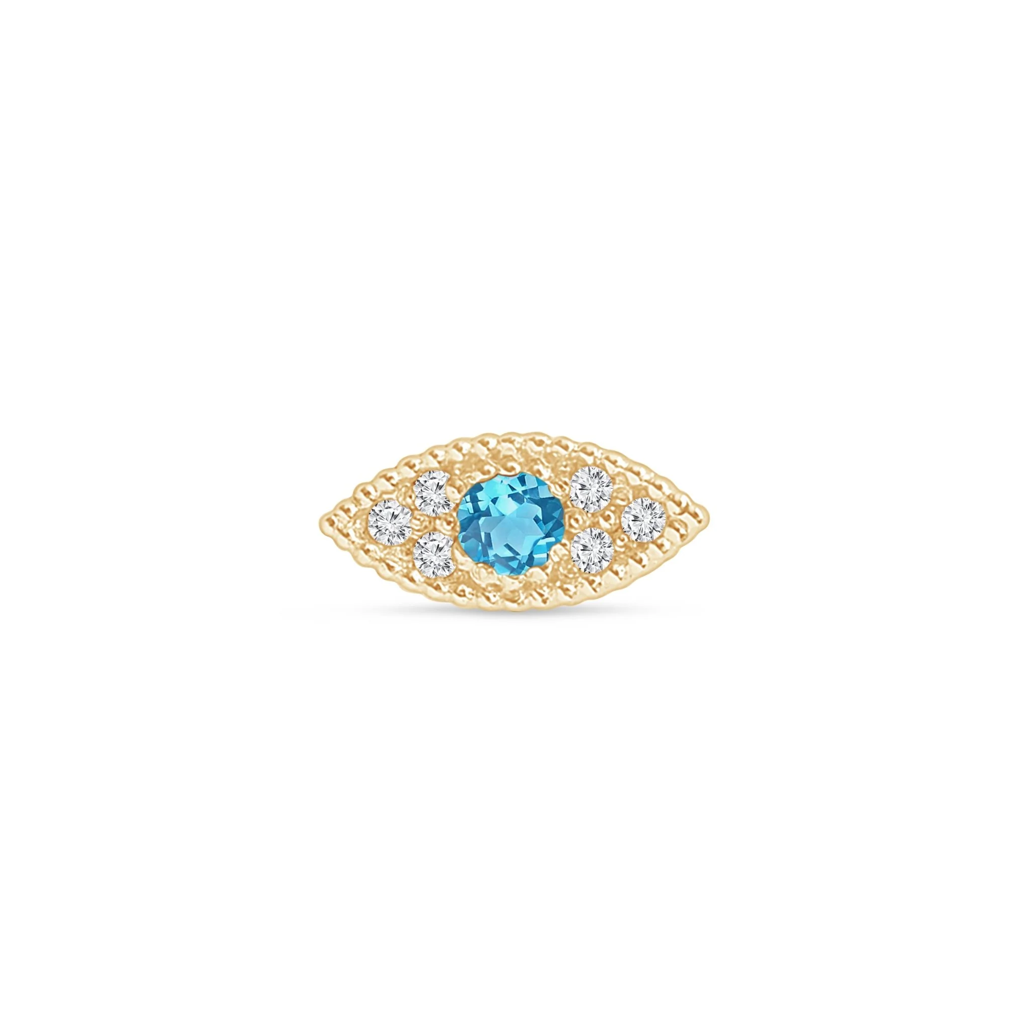 Yellow Gold Blue Topaz Evil Eye Flat Back Earring