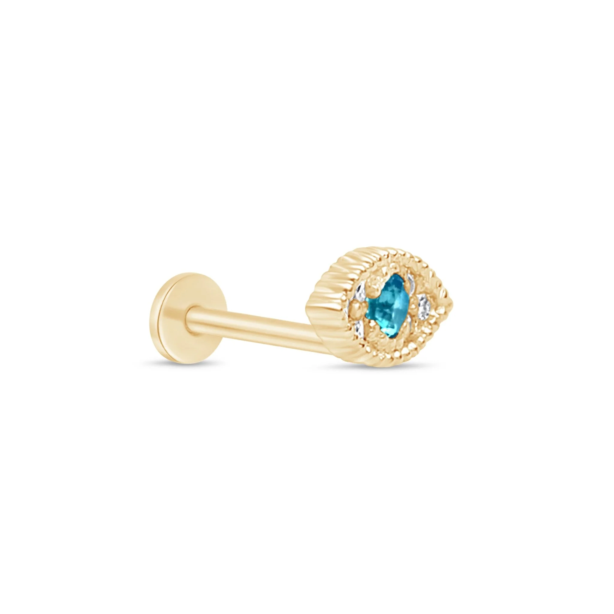 Yellow Gold Blue Topaz Evil Eye Flat Back Earring - Image 11