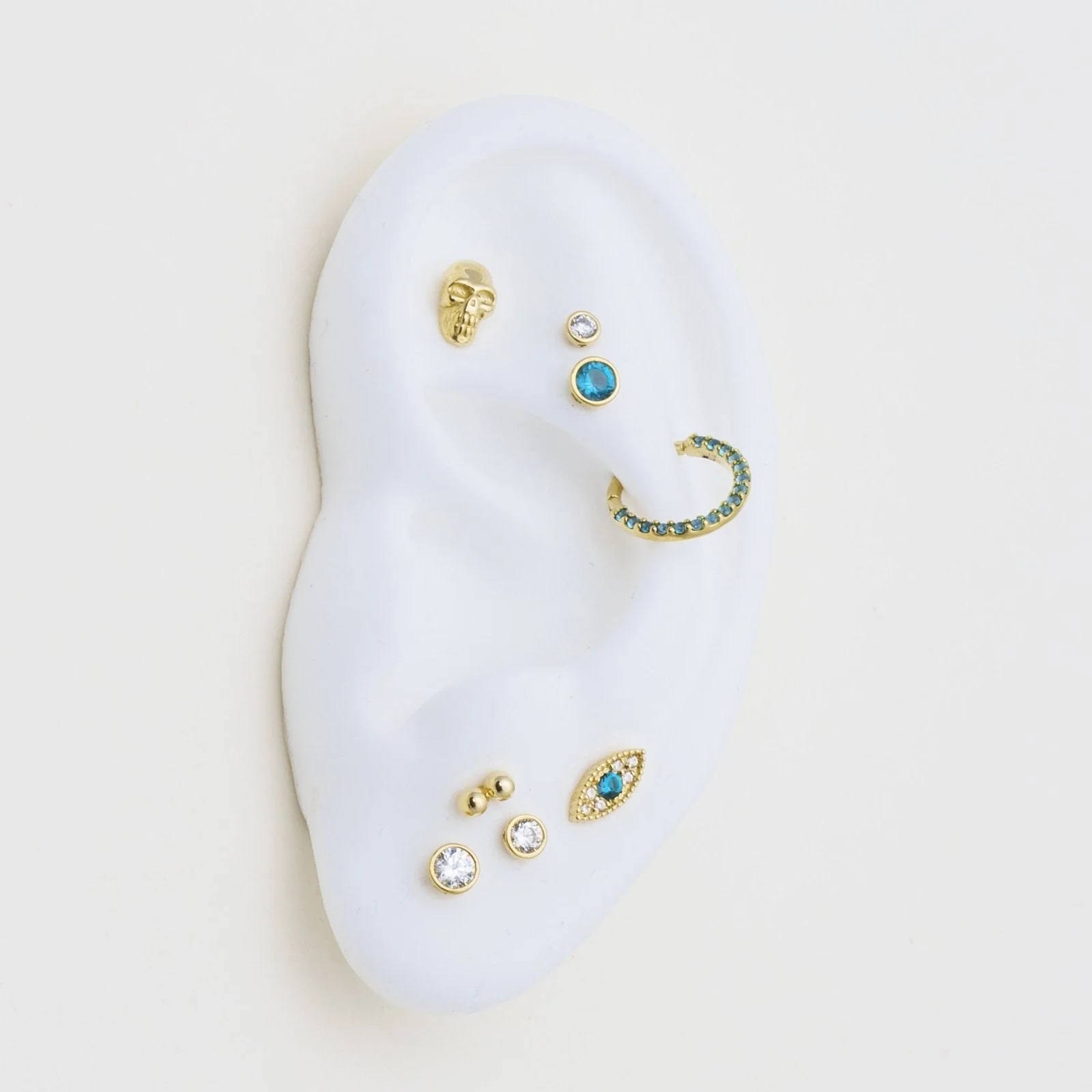 Yellow Gold Blue Topaz Evil Eye Flat Back Earring - Image 2