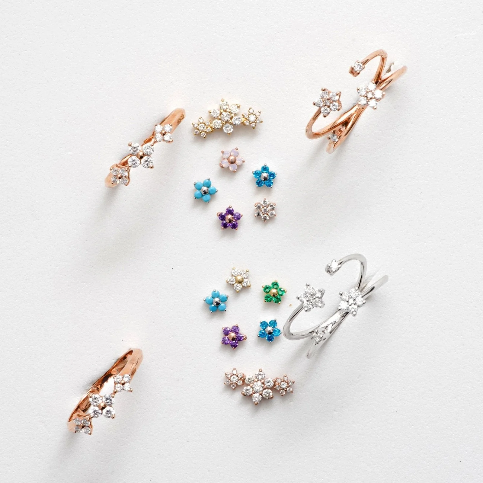 White Gold Blue Topaz Flower Flat Back Earring - Image 5