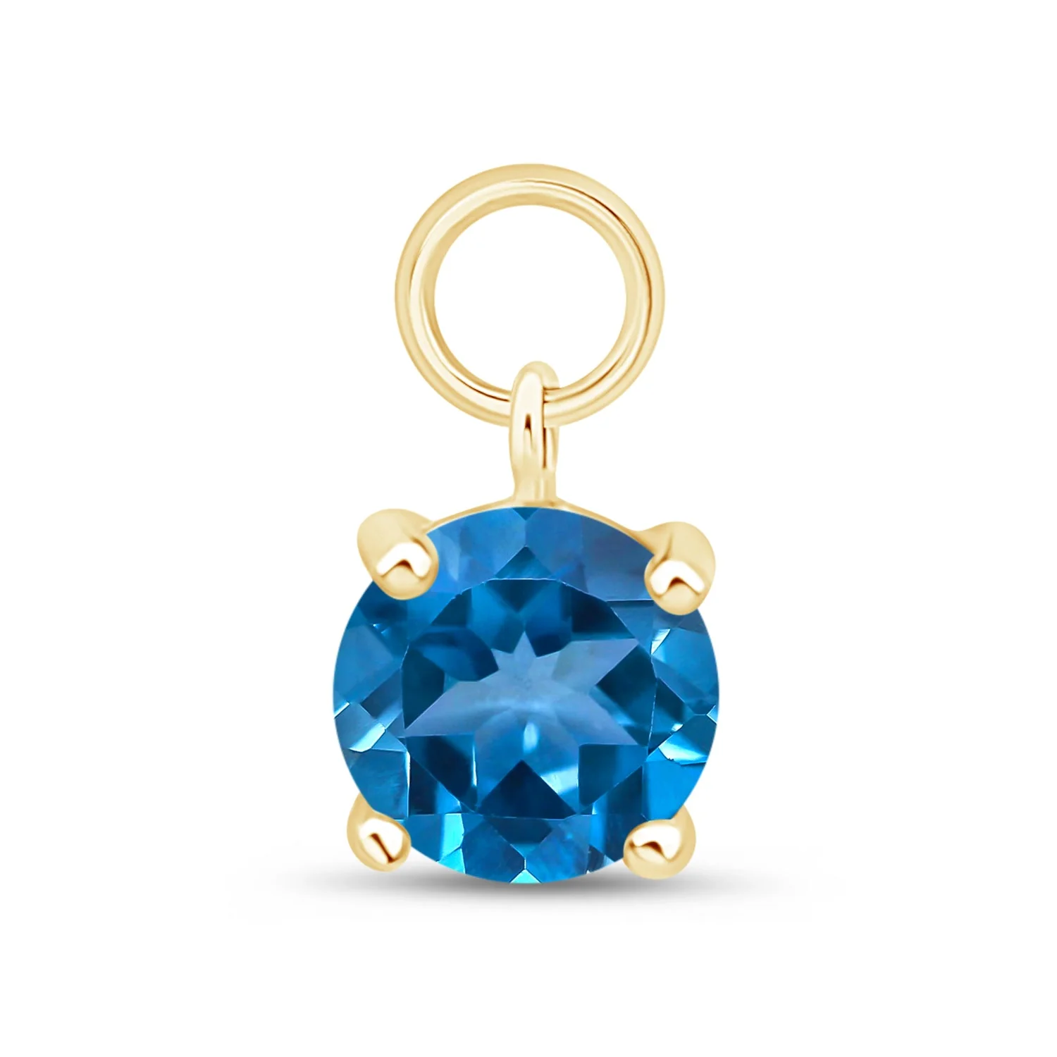 Yellow Gold Prong Set Blue Topaz Charm Hoop - Image 2