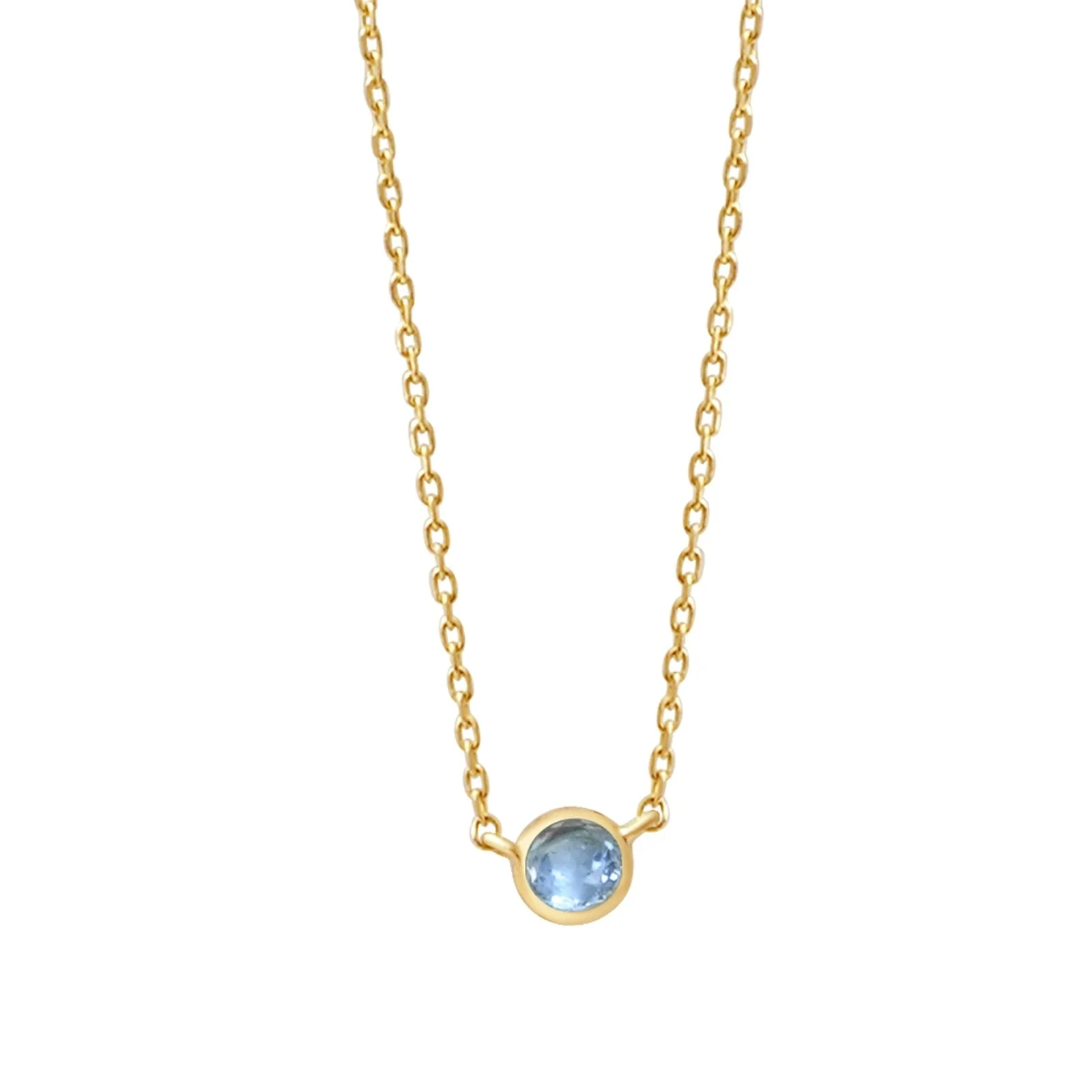 Yellow Gold Blue Topaz Bezel Station Necklace