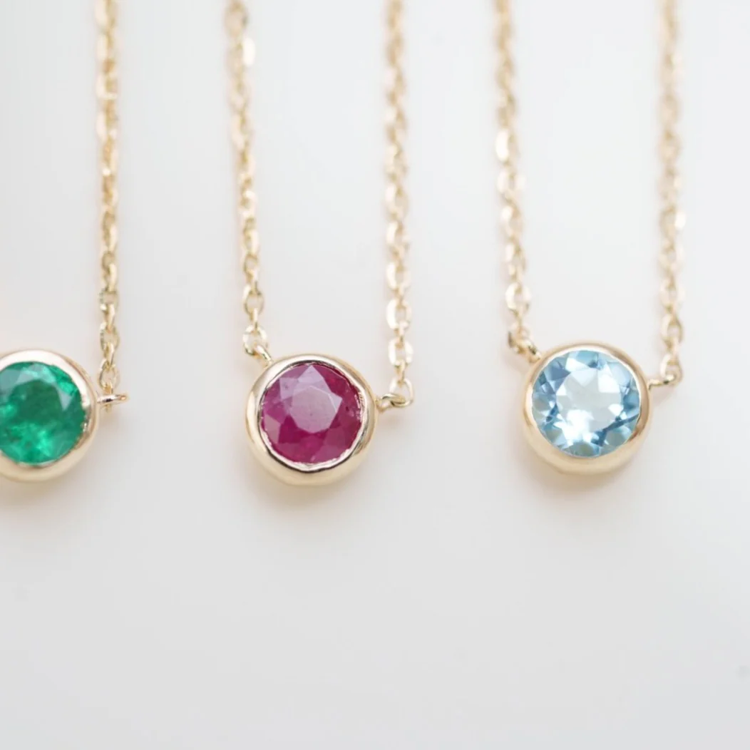 Yellow Gold Blue Topaz Bezel Station Necklace - Image 10