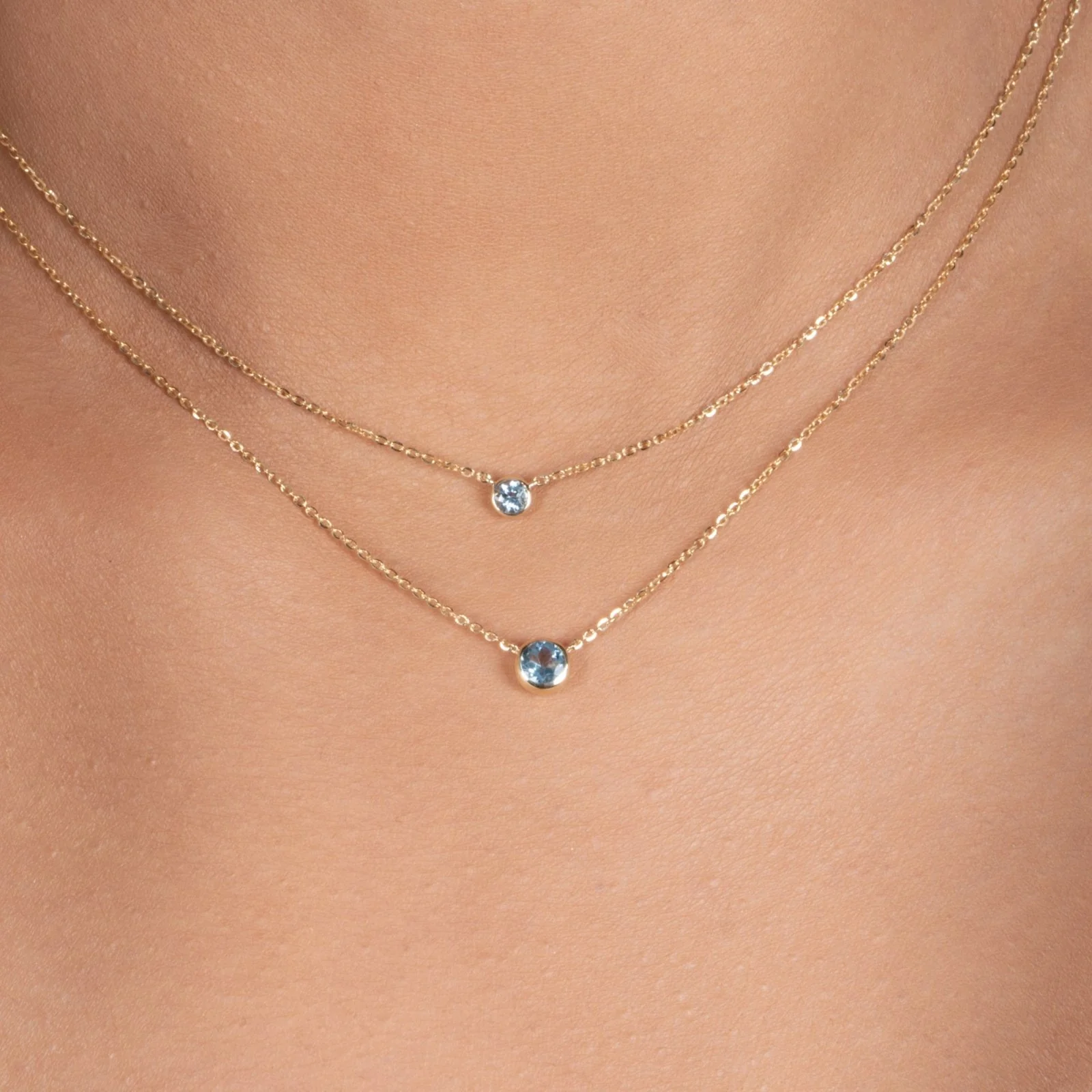 Yellow Gold Blue Topaz Bezel Station Necklace - Image 11