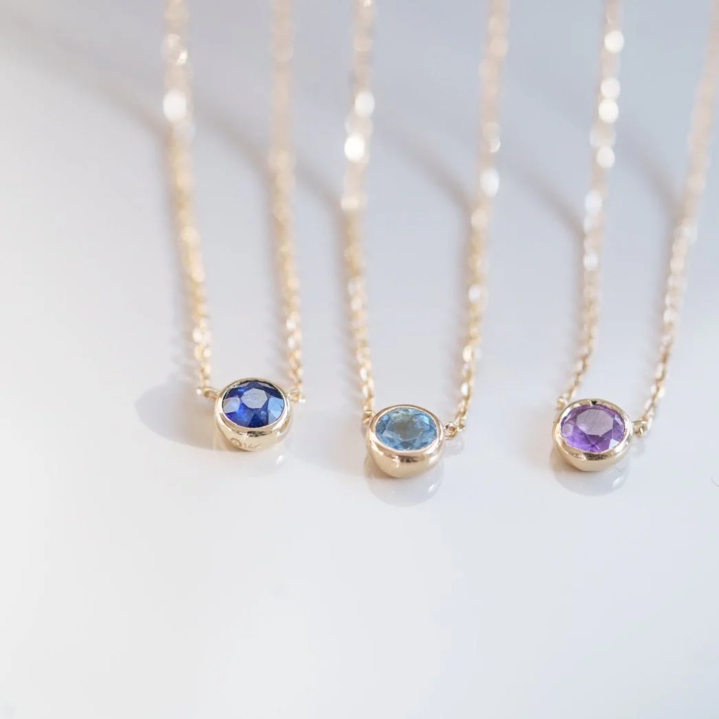Yellow Gold Blue Topaz Bezel Station Necklace - Image 3