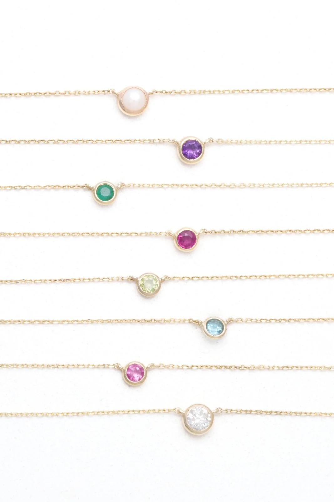 Yellow Gold Blue Topaz Bezel Station Necklace - Image 5