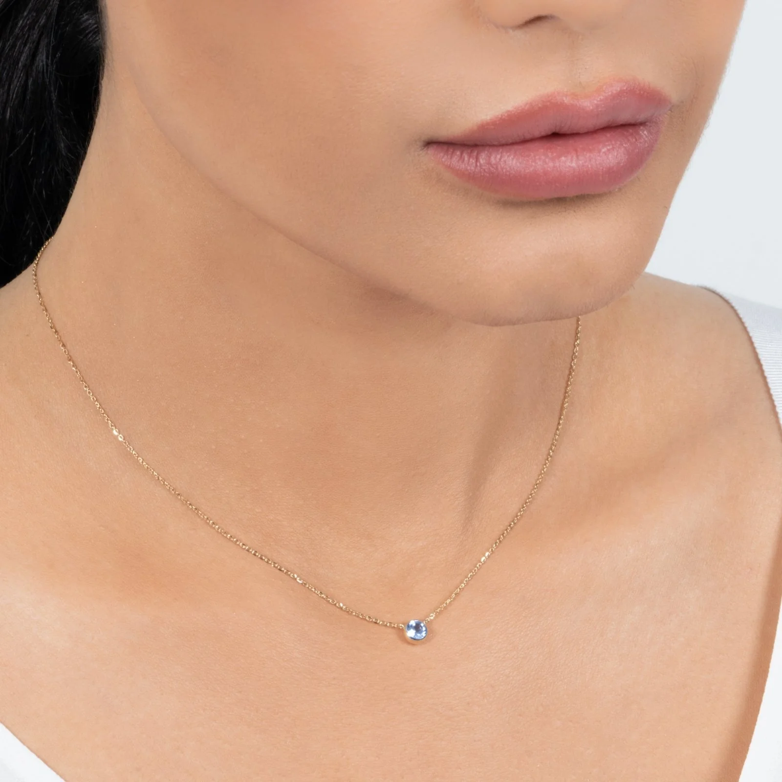 Yellow Gold Blue Topaz Bezel Station Necklace - Image 8