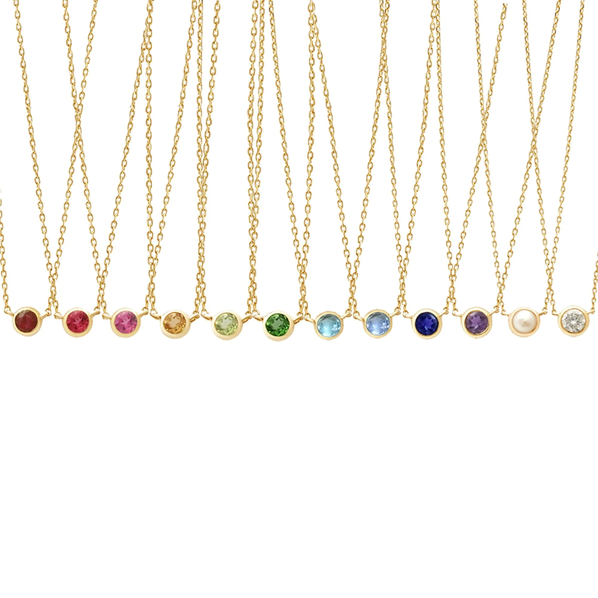 Yellow Gold Blue Topaz Bezel Station Necklace - Image 9