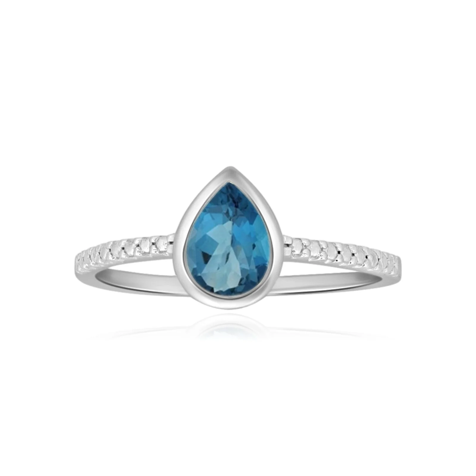 Blue Topaz Teardrop Bezel Set Cocktail Ring in Solid 14k White Gold