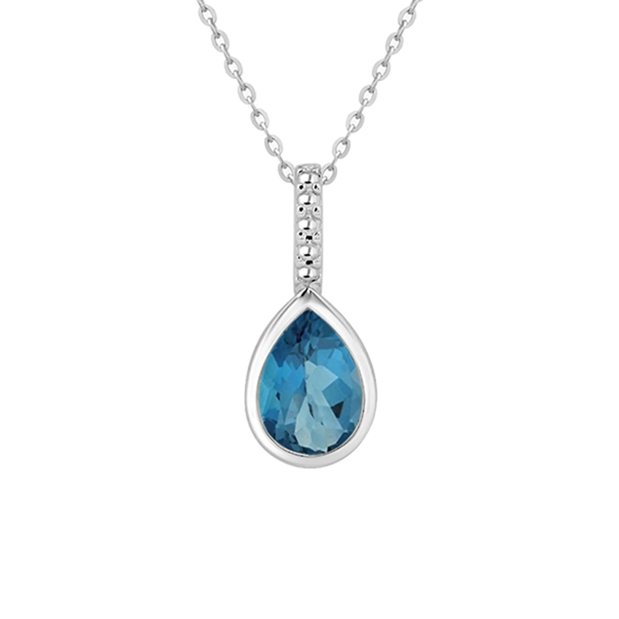 White Gold Blue Topaz Teardrop Pendant Necklace