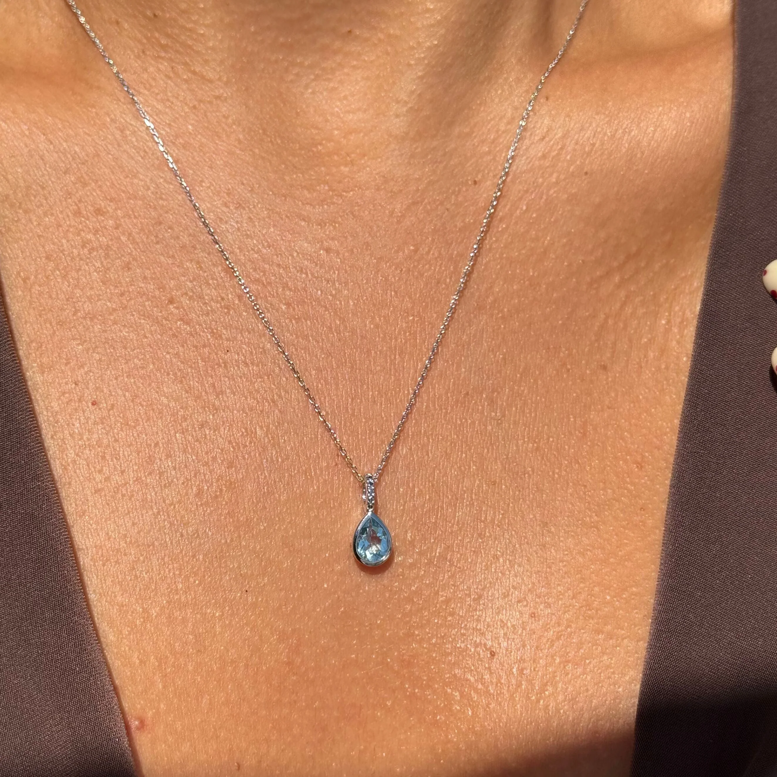 White Gold Blue Topaz Teardrop Pendant Necklace - Image 6