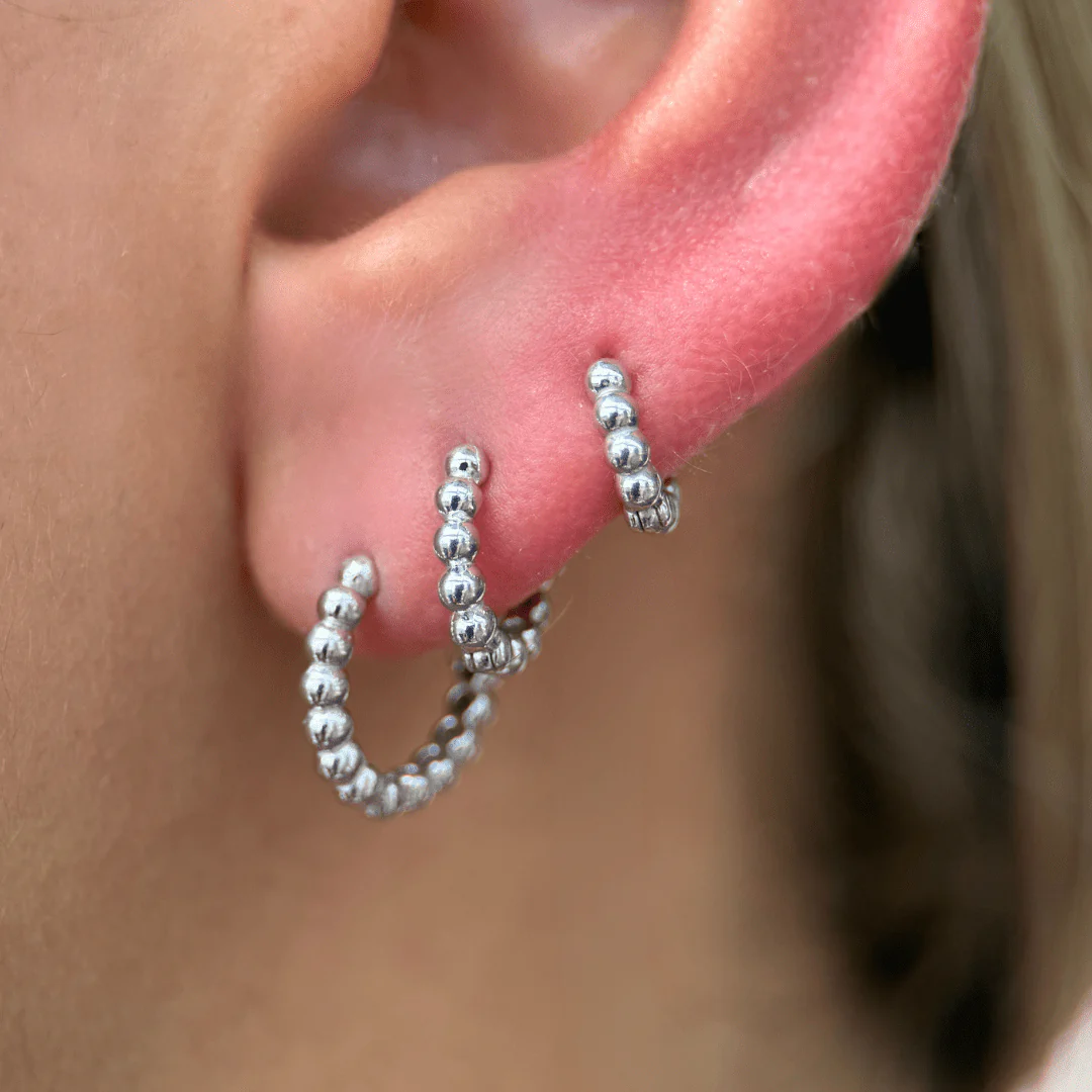 White Gold Bubble Beaded Hoop - Image 7
