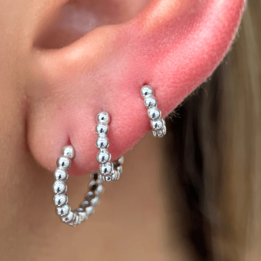 White Gold Bubble Beaded Hoop - Image 9