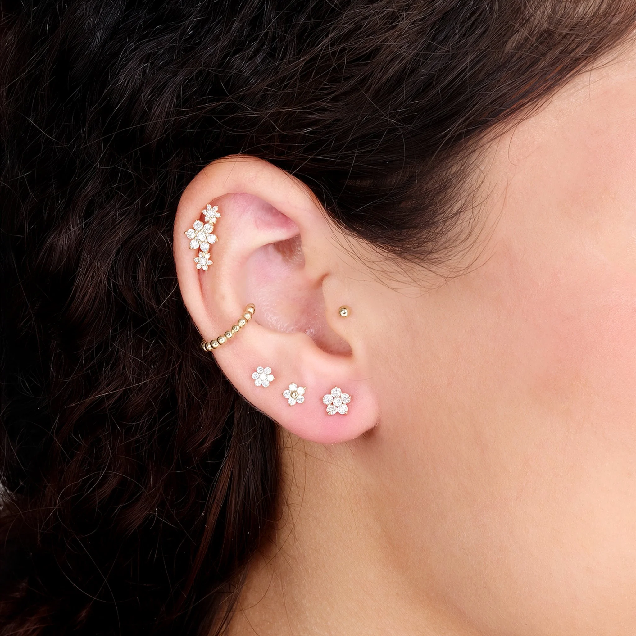 Yellow Gold Bubble Beaded Hoop - Image 10