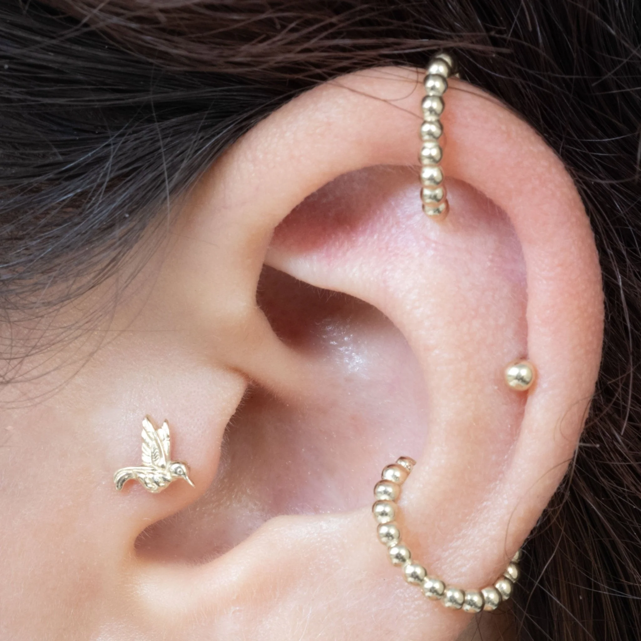 Yellow Gold Bubble Beaded Hoop - Image 11