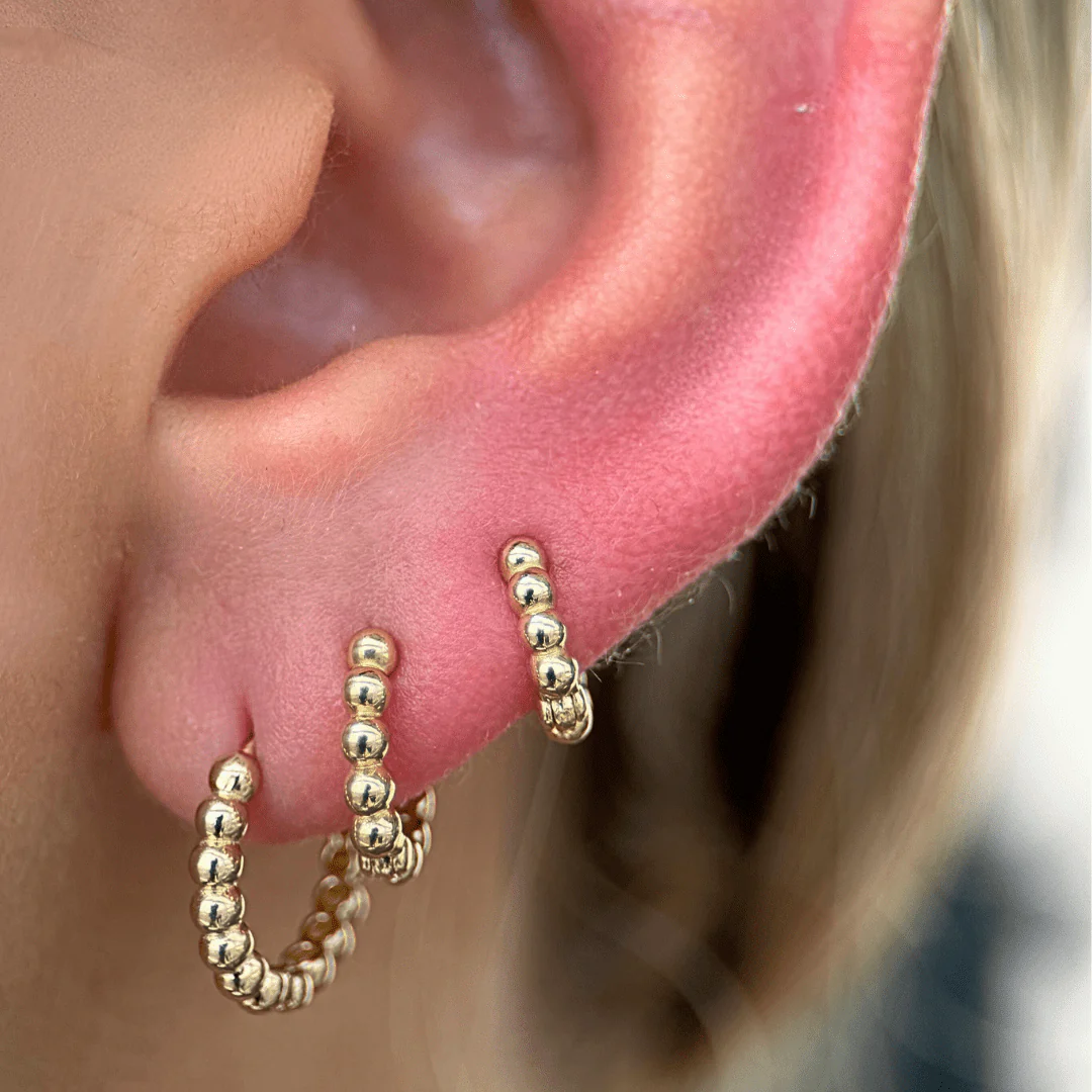 Yellow Gold Bubble Beaded Hoop - Image 14
