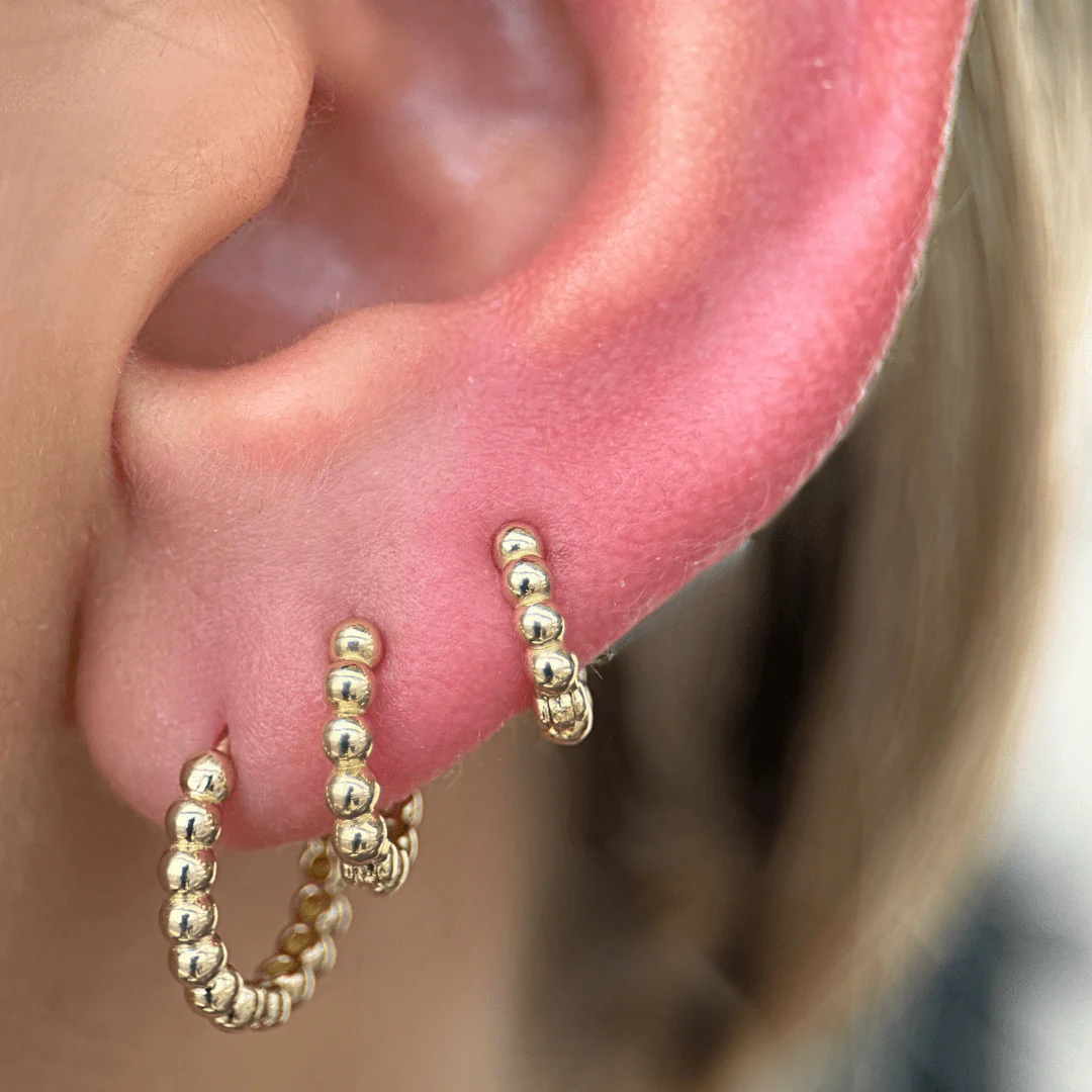 Yellow Gold Bubble Beaded Hoop - Image 3