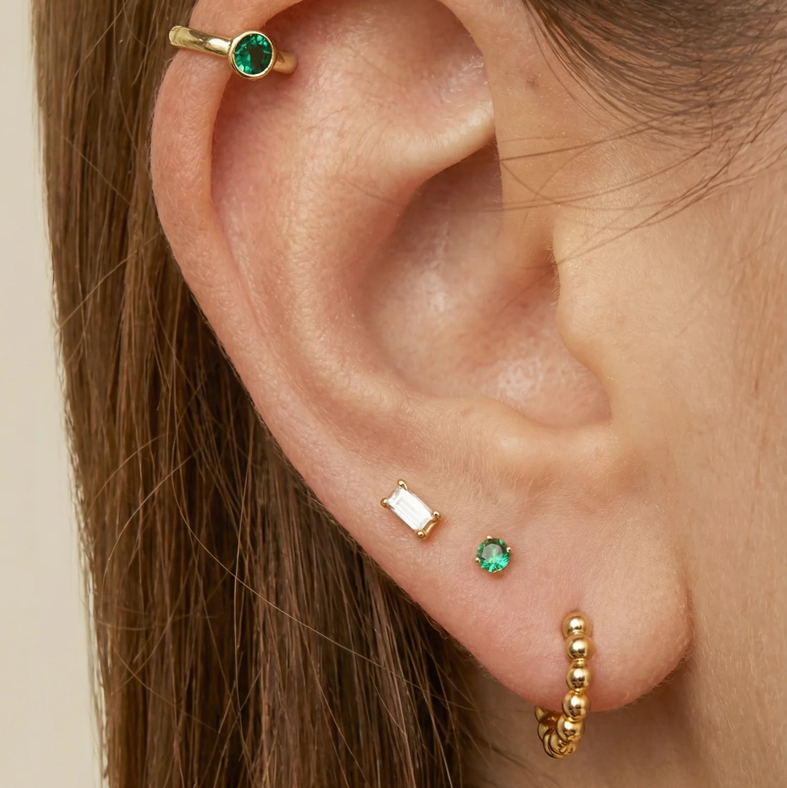 Yellow Gold Bubble Beaded Hoop - Image 4