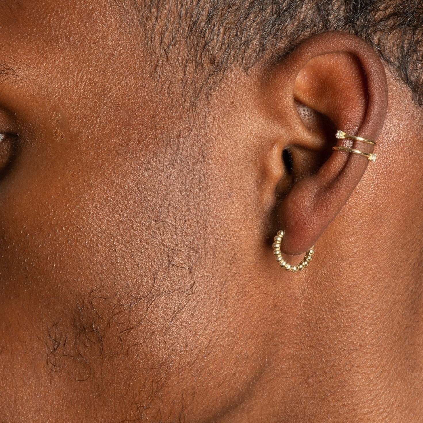 Yellow Gold Bubble Beaded Hoop - Image 7