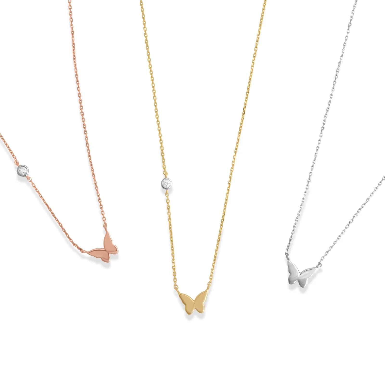 Rose Gold Bubble Butterfly Diamond Station Necklace - Image 4