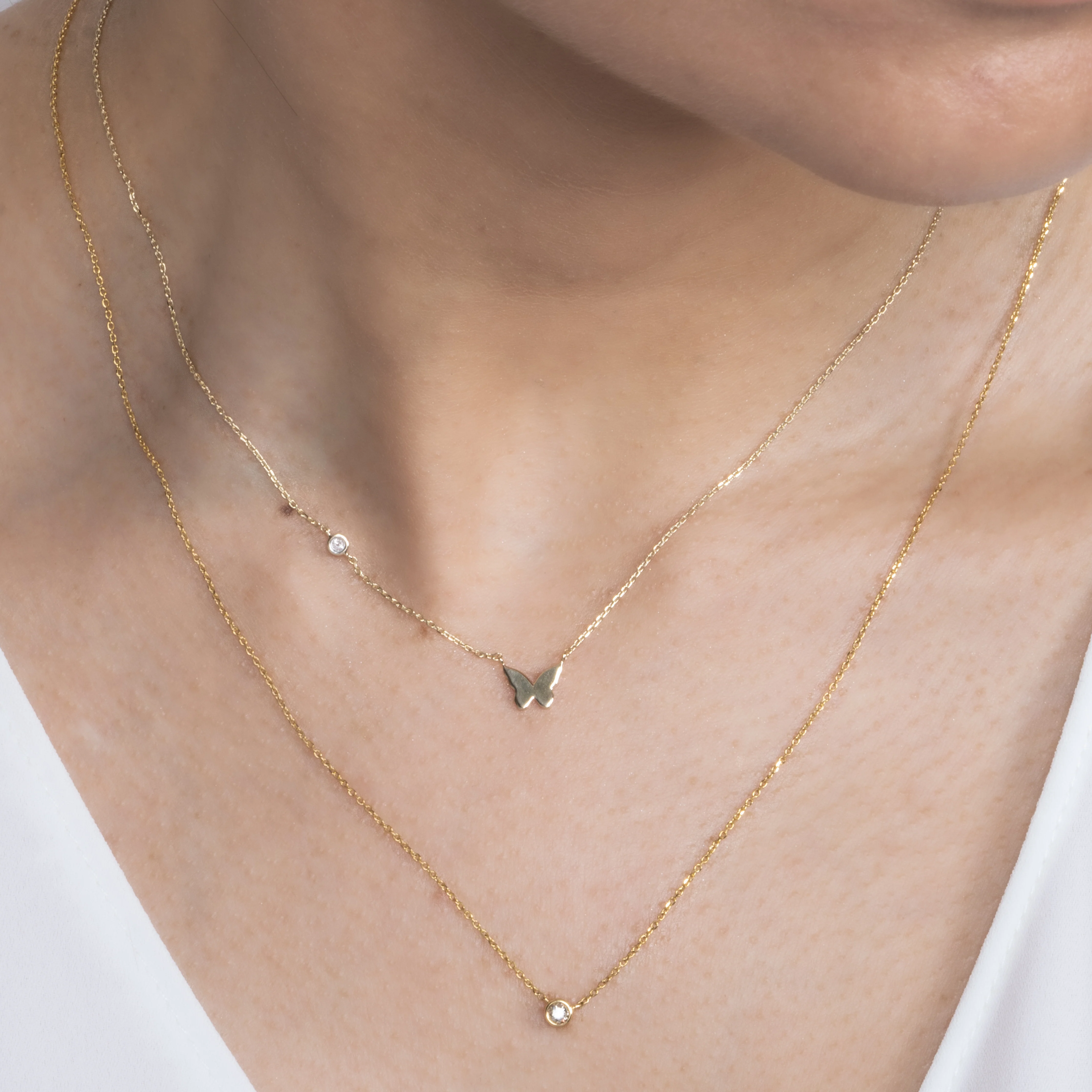Rose Gold Bubble Butterfly Diamond Station Necklace - Image 6