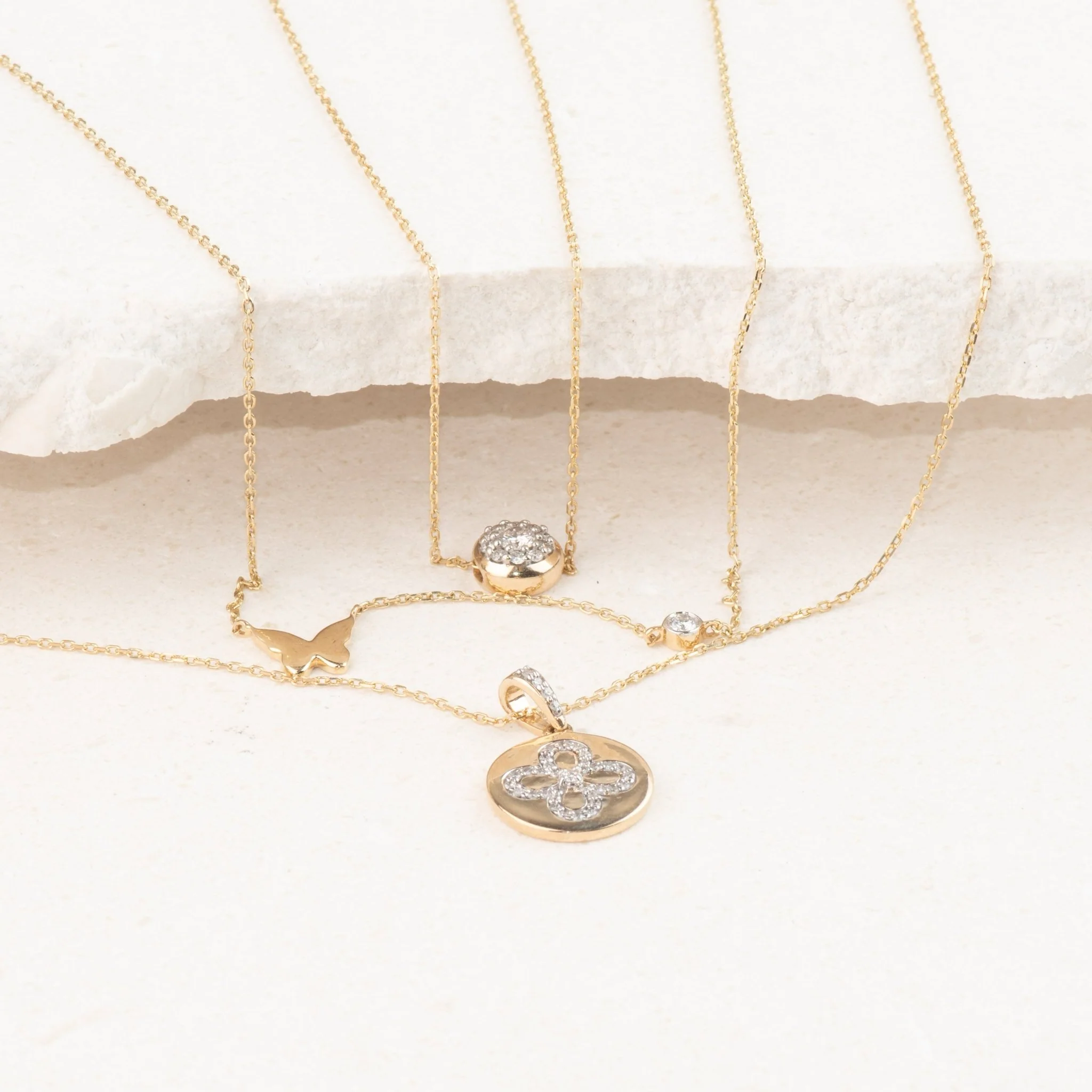 Rose Gold Bubble Butterfly Diamond Station Necklace - Image 7