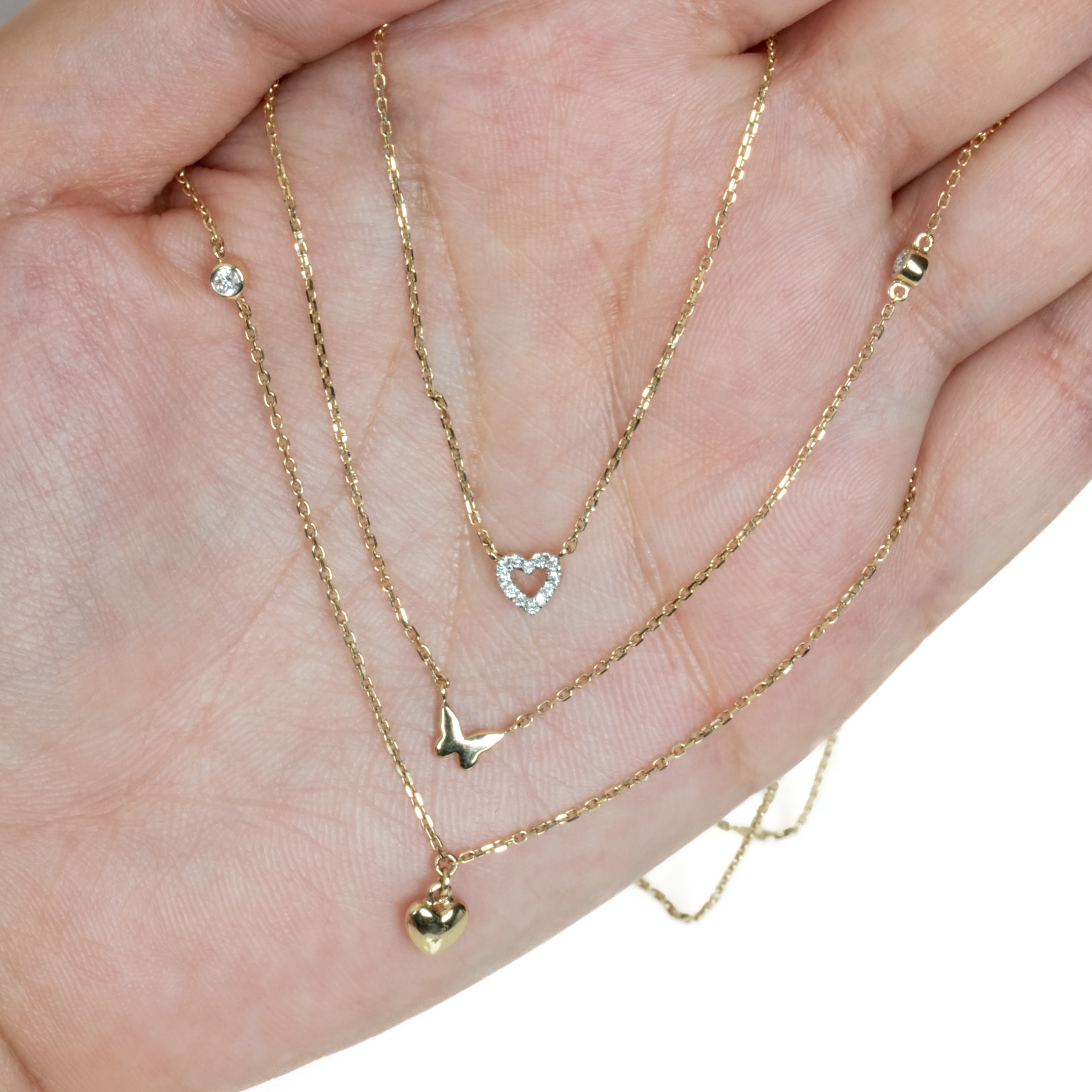 Rose Gold Bubble Butterfly Diamond Station Necklace - Image 9