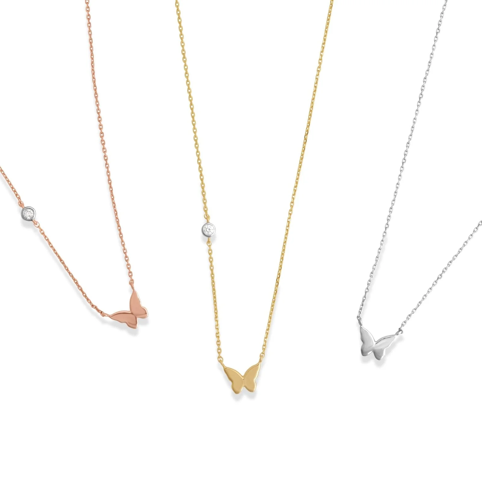 White Gold Bubble Butterfly Diamond Station Necklace - Image 2