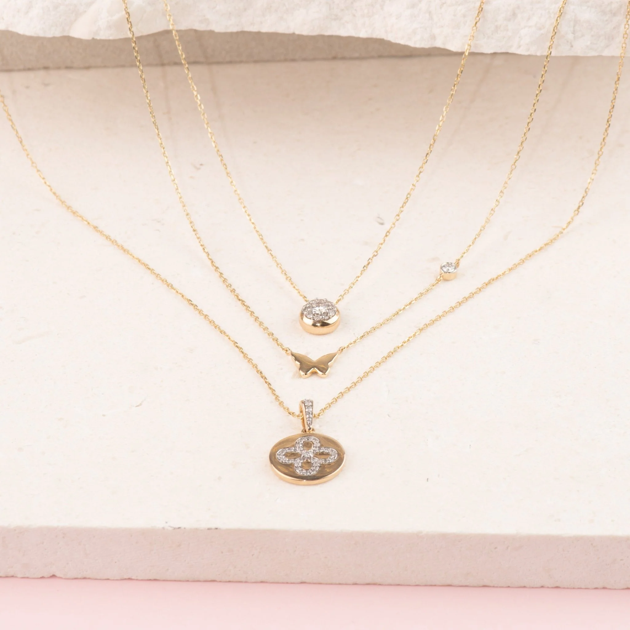 White Gold Bubble Butterfly Diamond Station Necklace - Image 3