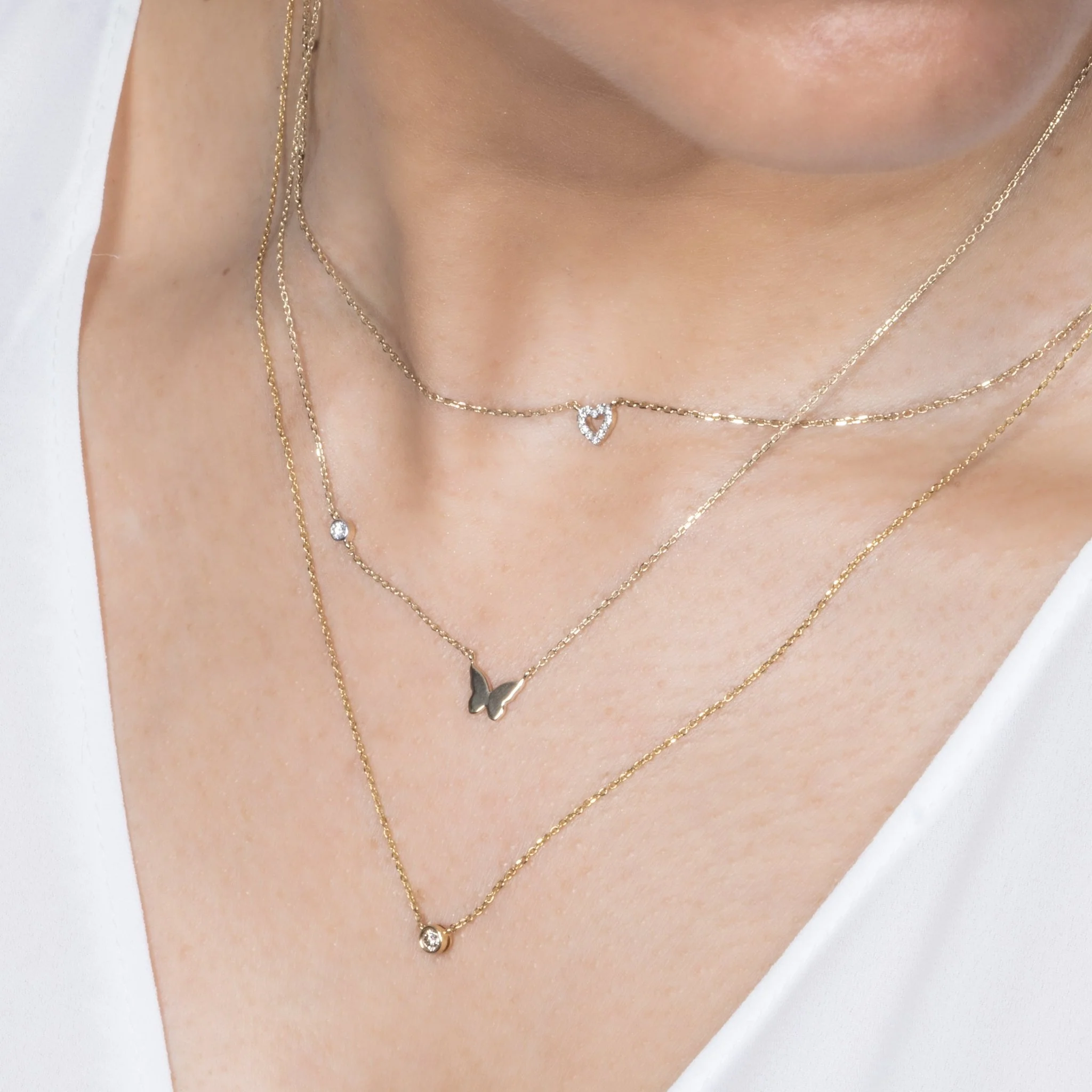 White Gold Bubble Butterfly Diamond Station Necklace - Image 6