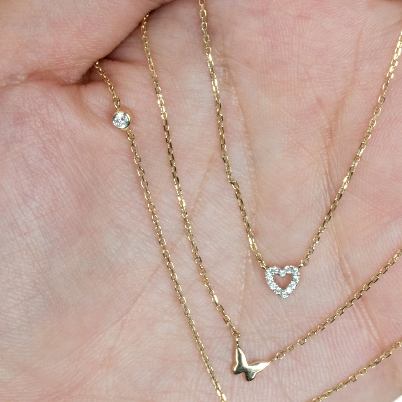 Yellow Gold Bubble Butterfly Diamond Station Necklace - Image 5