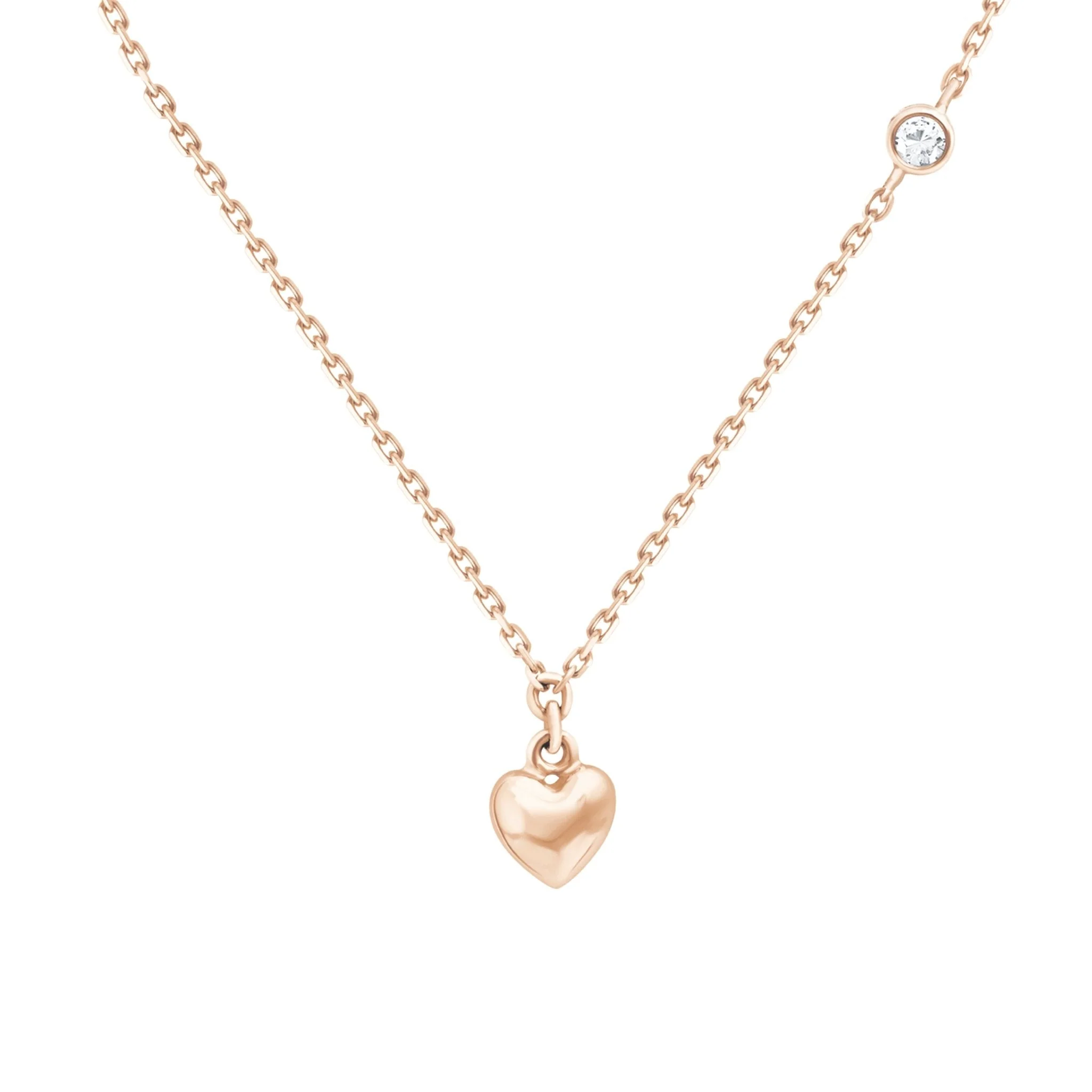 Rose Gold Bubble Heart Diamond Station Necklace
