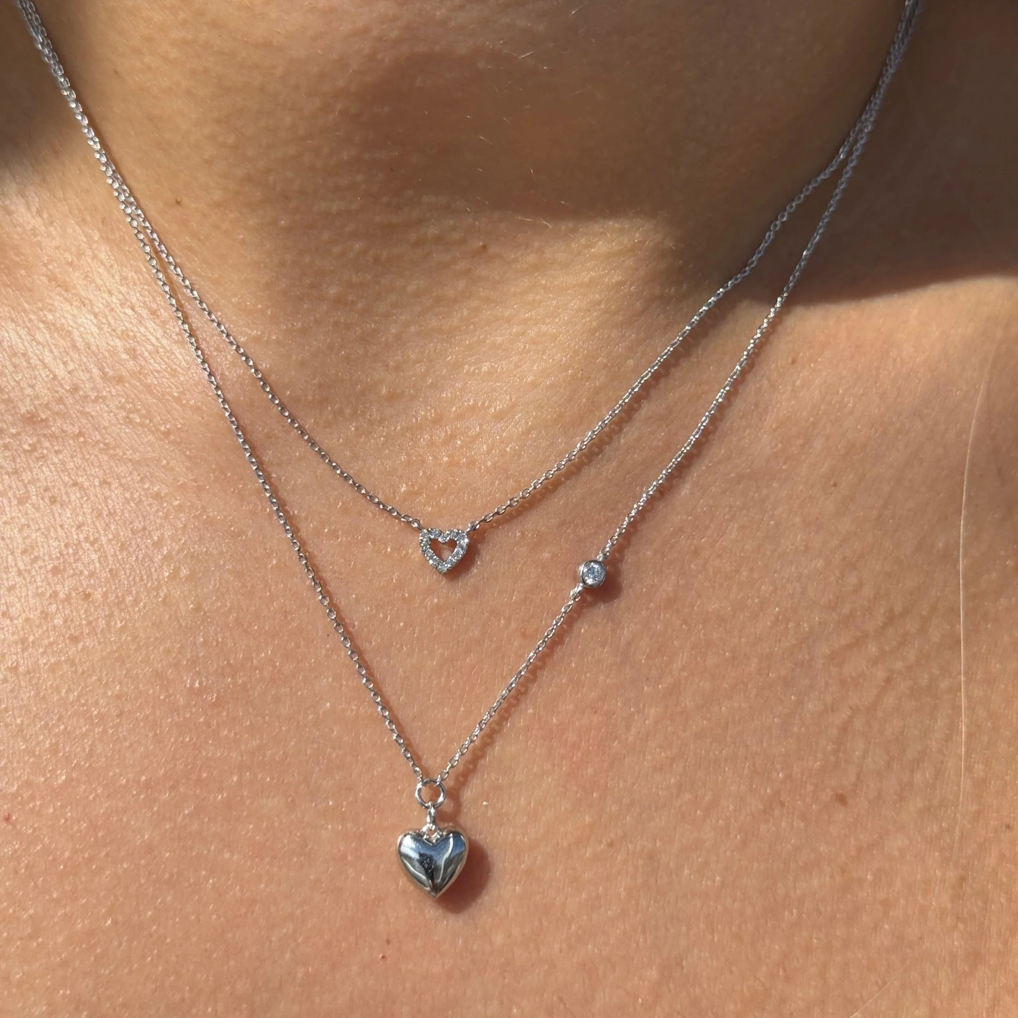 White Gold Bubble Heart Diamond Station Necklace - Image 6